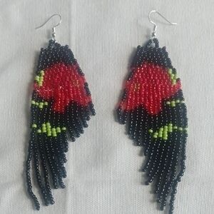 Handcrafted Beaded Earrings - Red and Black